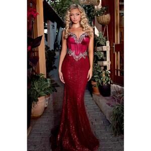 NEW PORTIA&SCARLETT low-cut neckline gown in red